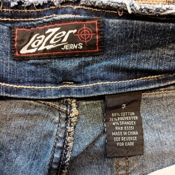 VTG Lazer Boot Cut Jeans Juniors 3 Blue Denim Flared Y2K Button Distressed - Picture 5 of 5